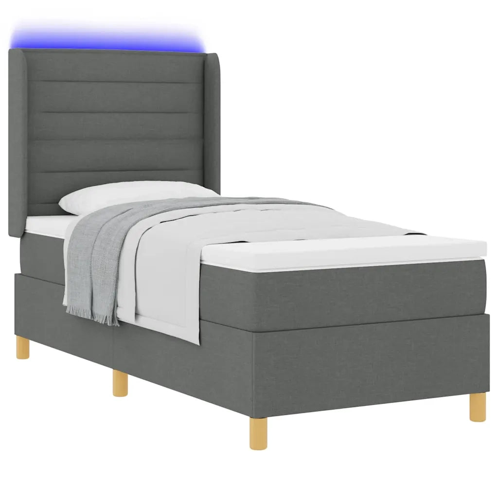 Letto a molle con strisce LED Grigio 90 x 190 cm Tessuto 3343603