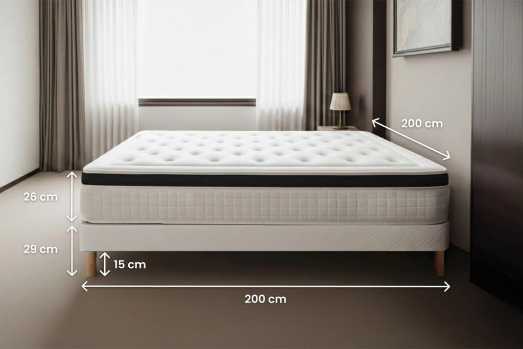 Pacchetto letto completo - Materasso 200x200cm + Box spring con doghe (kit) + 2 cuscini + Piumino - Privilège