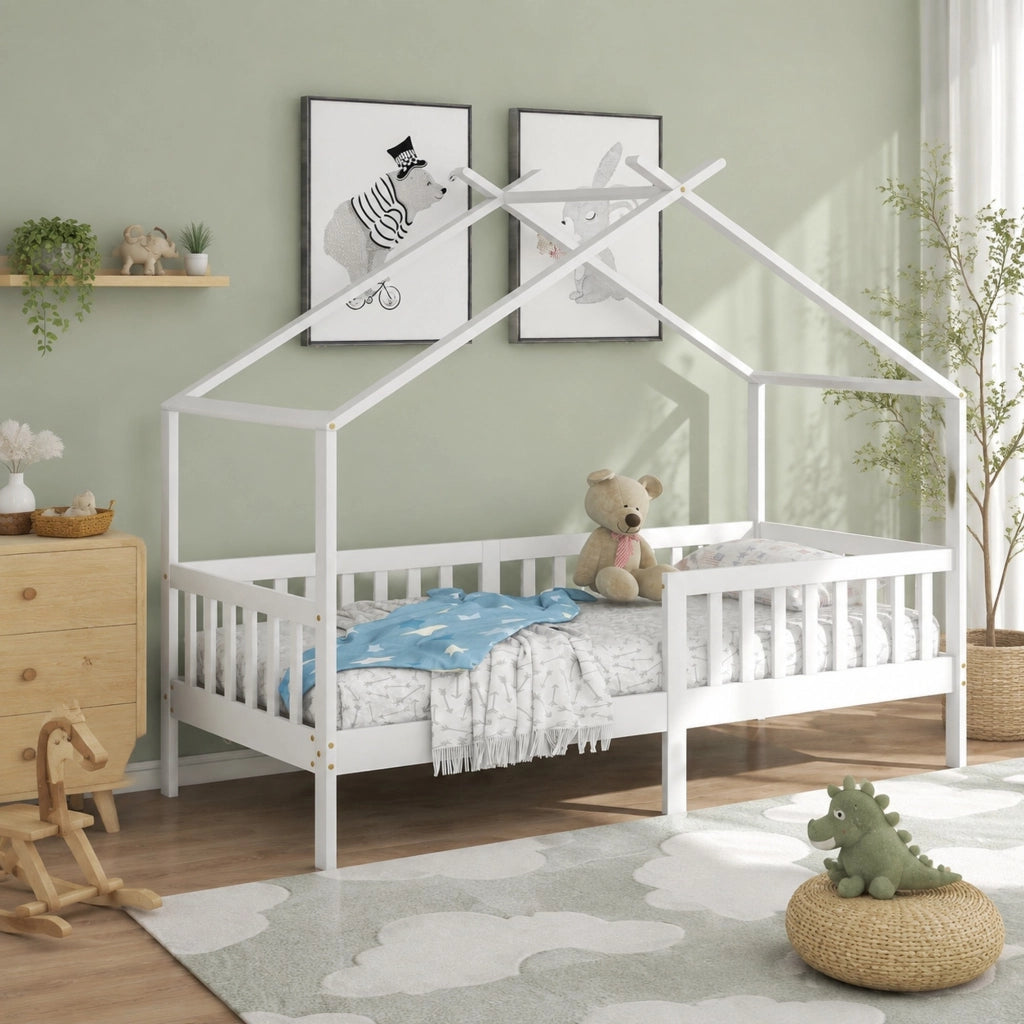 Letto a casetta per bambini 90x200 cm in pino bianco