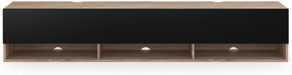 Mueble TV suspendido ELIO con estante de 2 puertas en madera y negro 180 cm