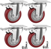 4 ruote con freni, ruote di trasporto, 100 mm ruote pesanti per mobili, rotazione 360° fino a 600 kg di carico per uso interno ed esterno, rosso (100 mm)