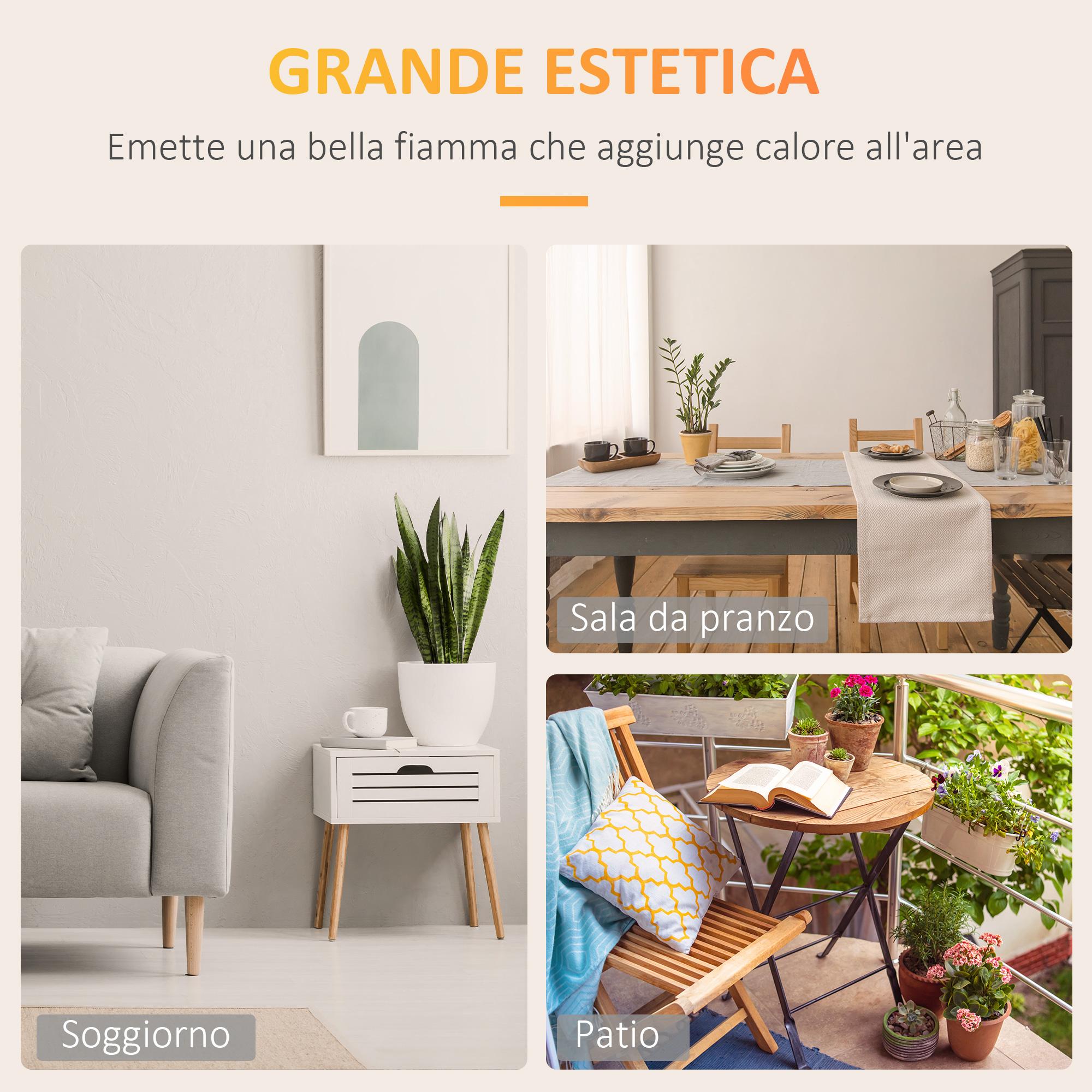 Camino a Bioetanolo da Pavimento 60x26x50 cm in Metallo e Vetro Nero