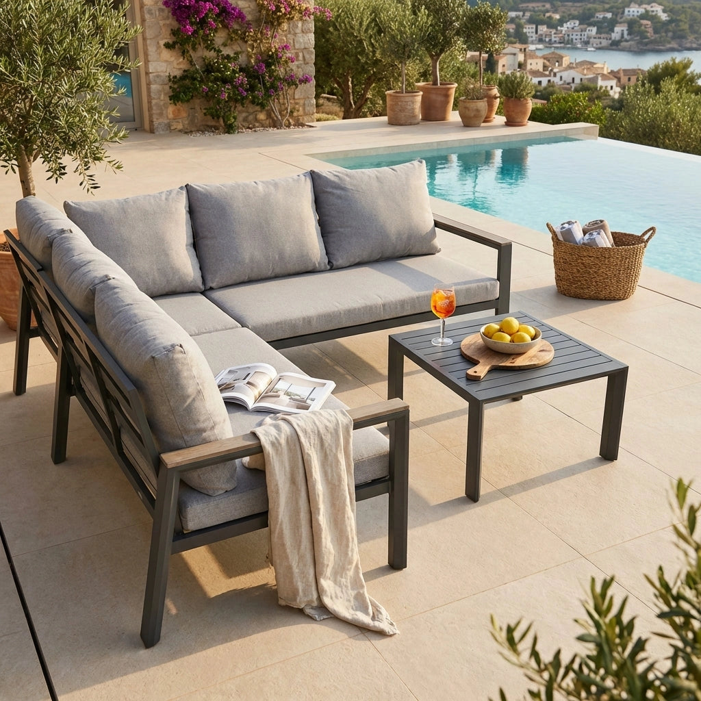 Salotto angolare da Giardino in Alluminio Poliestere cm 135x86x82 - SURA
