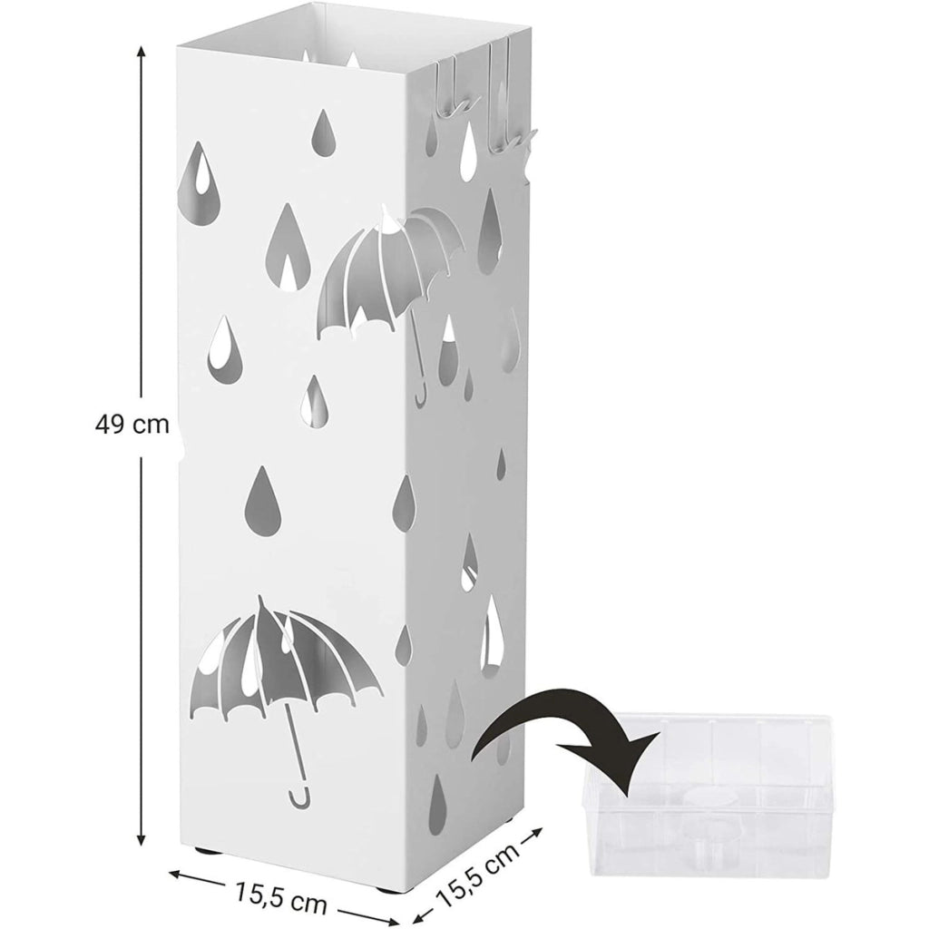 Portaombrelli in metallo bianco con vassoio raccogli-acqua