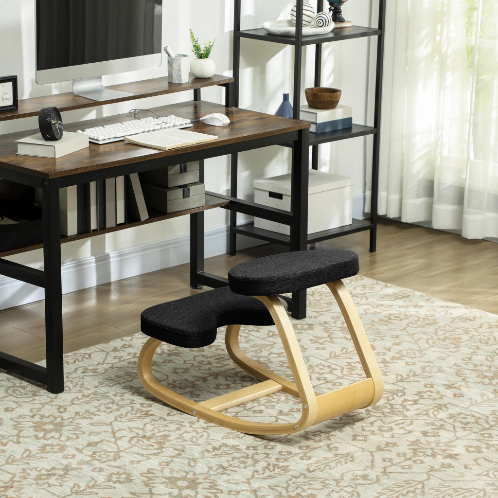 Sedia ergonomica inginocchiatoio con dondolo ¨C Xylo ¨C tessuto effetto lino e legno di betulla, nero