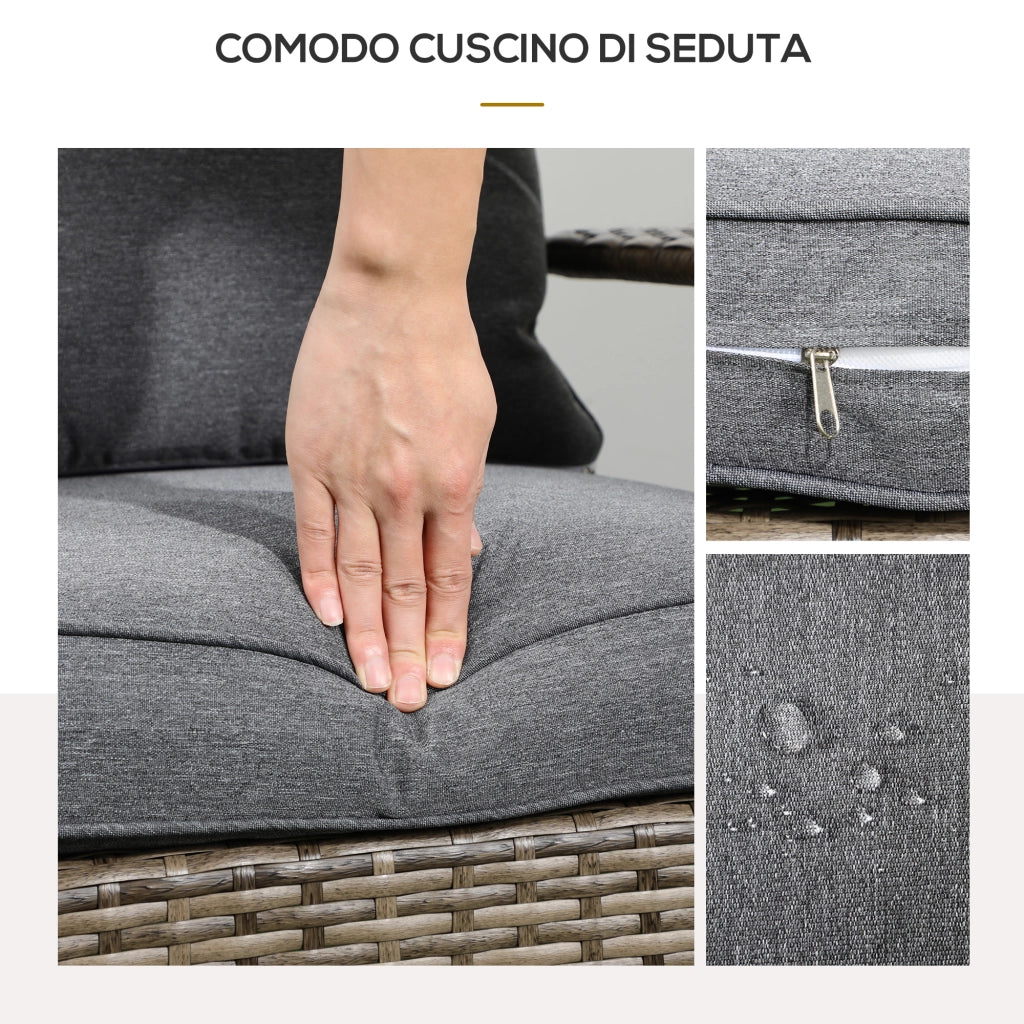 Sedia da Giardino Adironrack con Braccioli, in Rattan e Acciaio, 64x80x90 cm, Marrone e Grigio