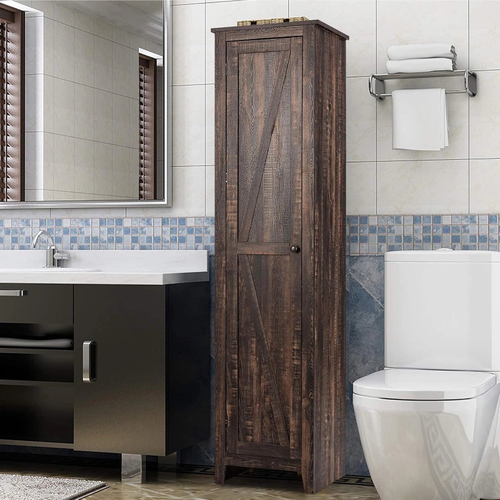 Armadio alto da 183 cm, armadio da bagno sottile con 1 anta e 4 ripiani, armadietto per cucina, soggiorno e bagno, armadio da cucina autoportante (marrone)