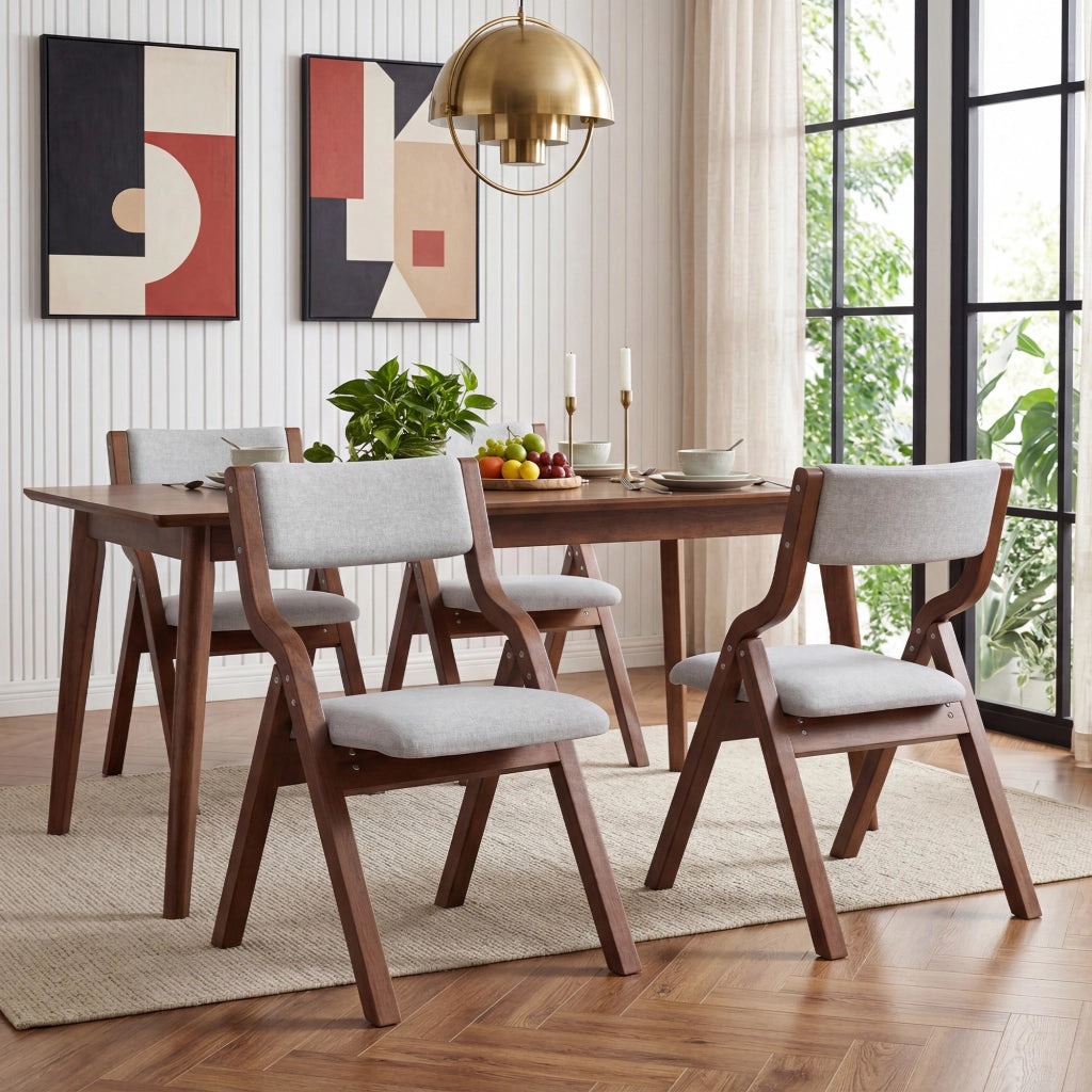 Set di 2 sedie da pranzo pieghevoli in legno massiccio, rivestimento in lino grigio, seduta imbottita, salvaspazio, pronte all’uso