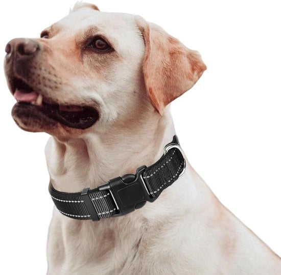 Collare per cani adattabile - riflettente - nylon - adatto per cani di taglia media - nero - M - collare