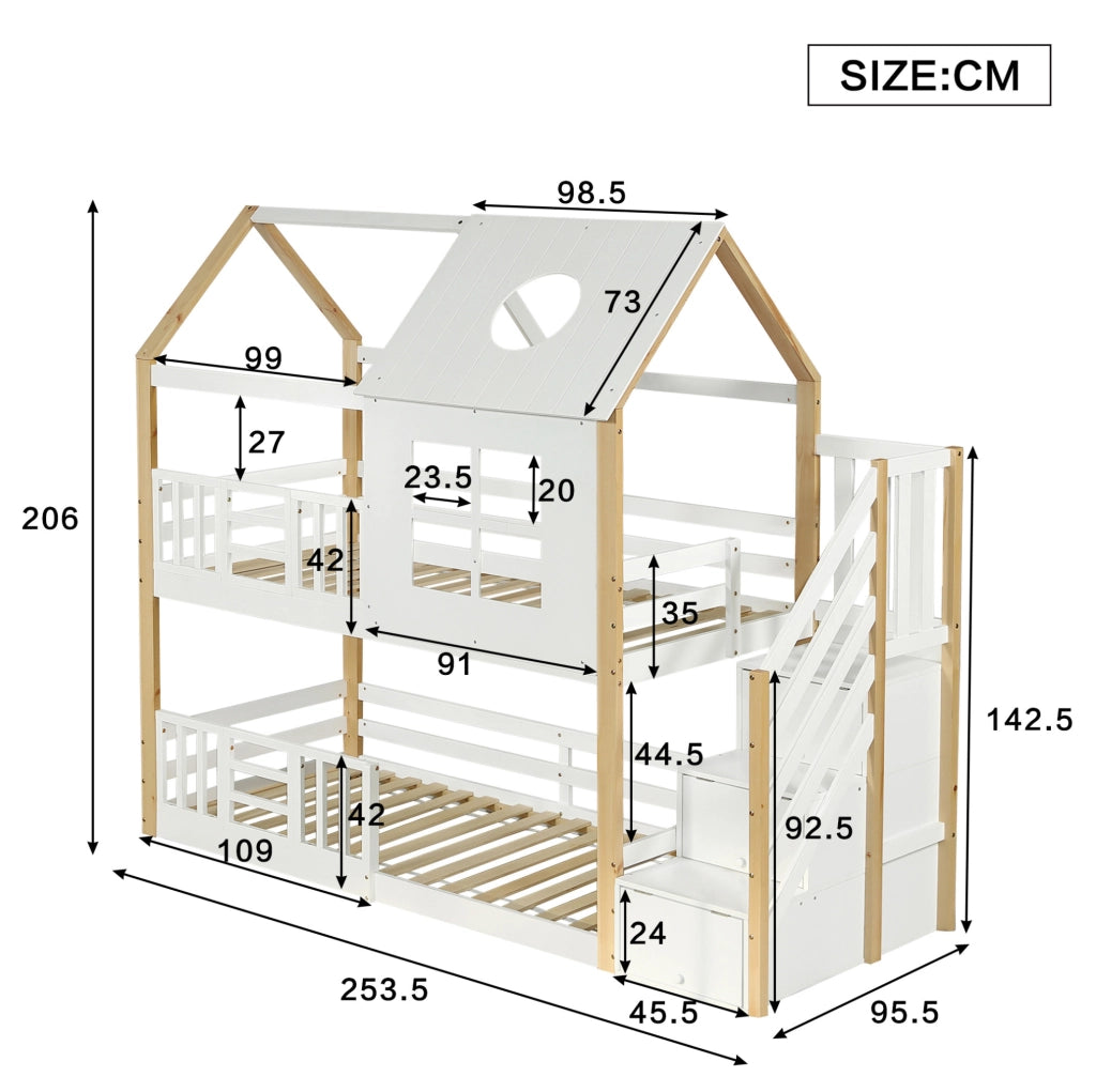 Letto a castello per bambini con scala contenitore 90x200 cm
