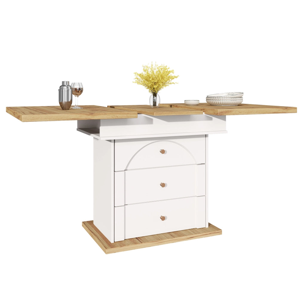 Tavolo da pranzo allungabile 110-140x80x75 cm con vano portaoggetti; MDF e metallo
