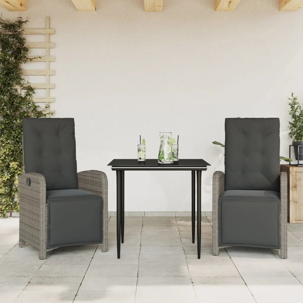 Set da Bistr¨° 3 pz | Set Salotto da Giardino con Cuscini Grigio in Polyrattan