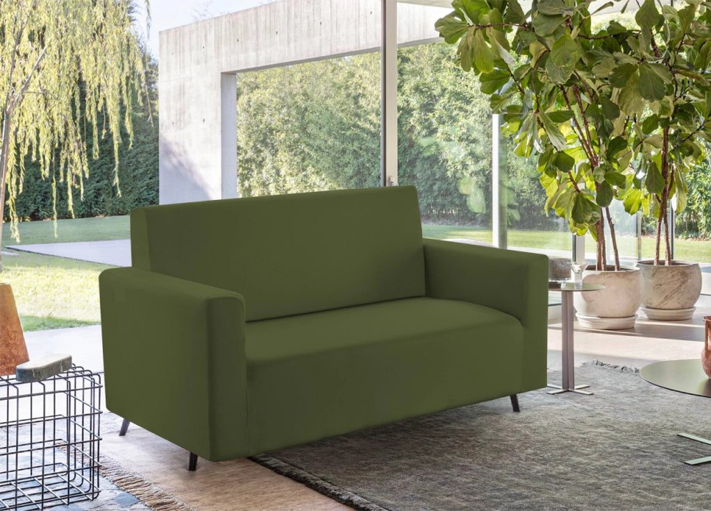 Copridivano Tinta Unita Elasticizzato Antimacchia Modello Sagomato Colore Verde - 4 Posti - Verde