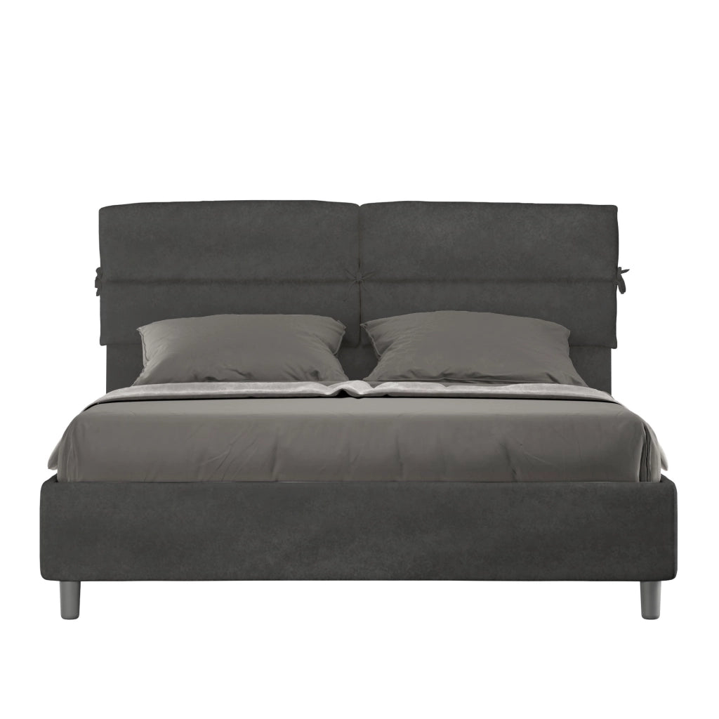 BS COM Letto matrimoniale senza rete imbottito 160x200 microfibra grigio