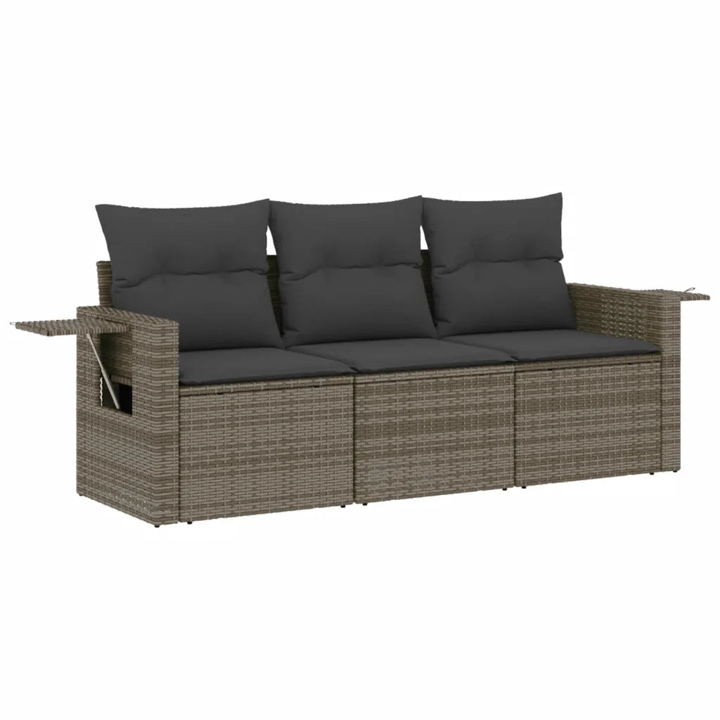 Set Divani da Giardino 3 pz | Set Salotto da Giardino con Cuscini Grigio in Polyrattan