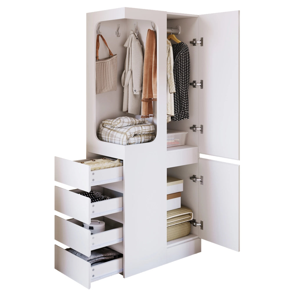Armadio 1 anta con 4 cassetti e vano appendiabiti 70x40x170 cm