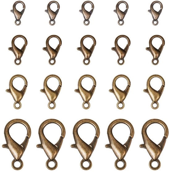 Confezione di 120 pezzi di chiusura a forma di granchio in bronzo antico - disponibili in 4 misure - per creare gioielli - catenelle/bracciali - dimensioni: 21x12mm/14x8mm/12x6mm/10x6mm - chiusure per gioielli