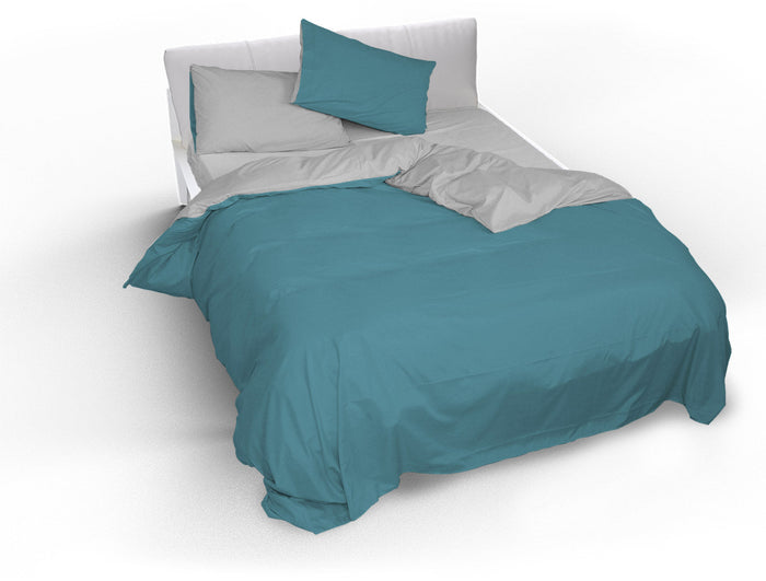 Copripiumino Singolo con Sacco e Federe Doubleface Ottanio/Grigio Chiaro