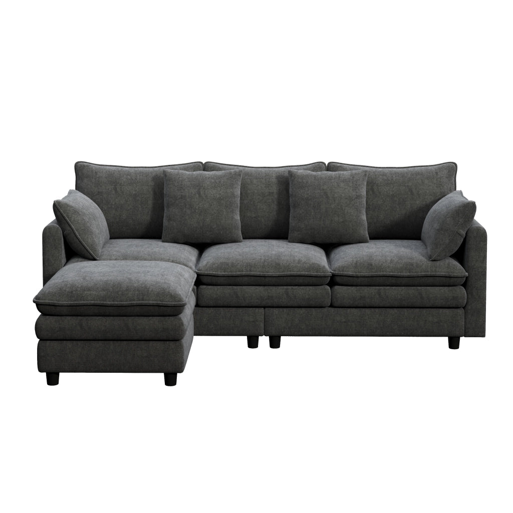 Divano angolare a L con chaise longue mobile, 3 posti, 212¡Á150¡Á90 cm, in tessuto Chenille grigio, portata fino a 120 kg
