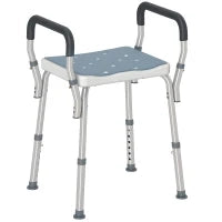 Sgabello per Doccia Regolabile con Braccioli e Fori di Drenaggio, in Alluminio, HDPE e EVA, 52x45x57-69 cm