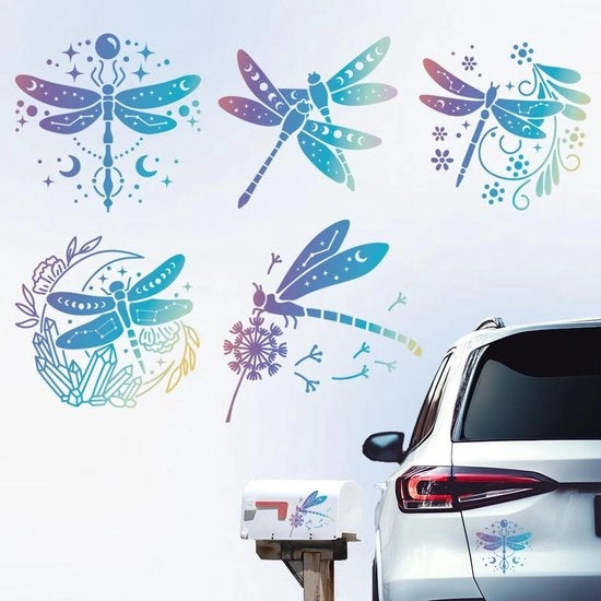 Decorazione auto a tema insetti - 5 pezzi - Adesivo vinile - Motivo libellula - Dimensioni 15,5 cm x 14,8 cm