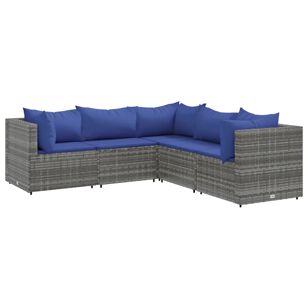 vidaXL Set Divani da Giardino 5 pz con Cuscini in Polyrattan Grigio