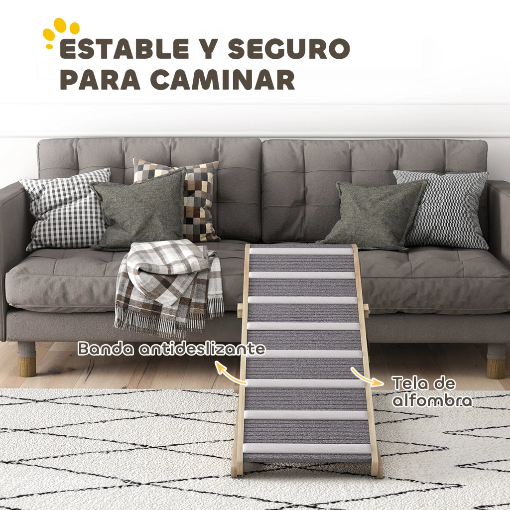 Rampa per Cani Pieghevole ¨C Xylo ¨C Regolabile 41-60 cm, Legno con Tappetino Antiscivolo