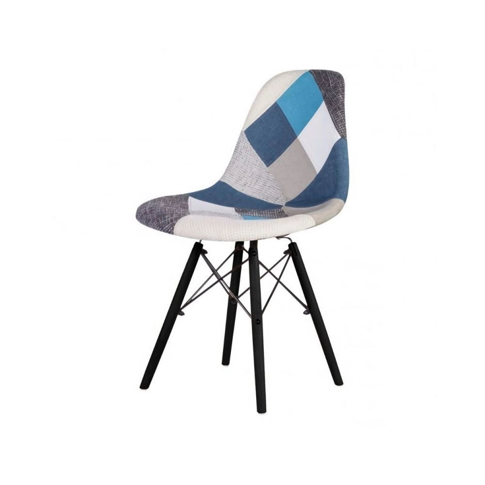 Set 4 sedie tessuto patchwork e gambe legno nero Perdita