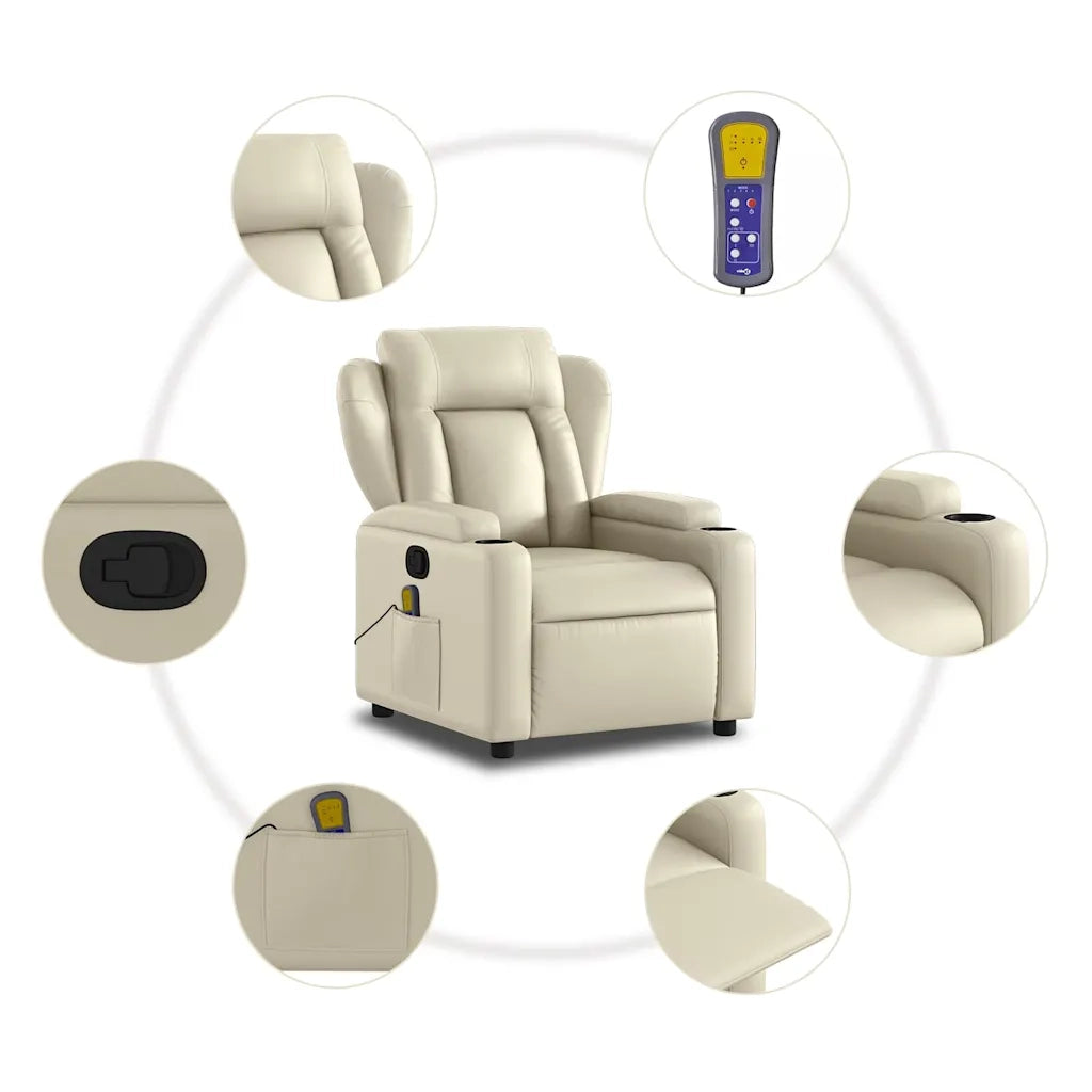 Divano Sedia-Poltrona reclinabile massaggiante in Similpelle Crema 244786