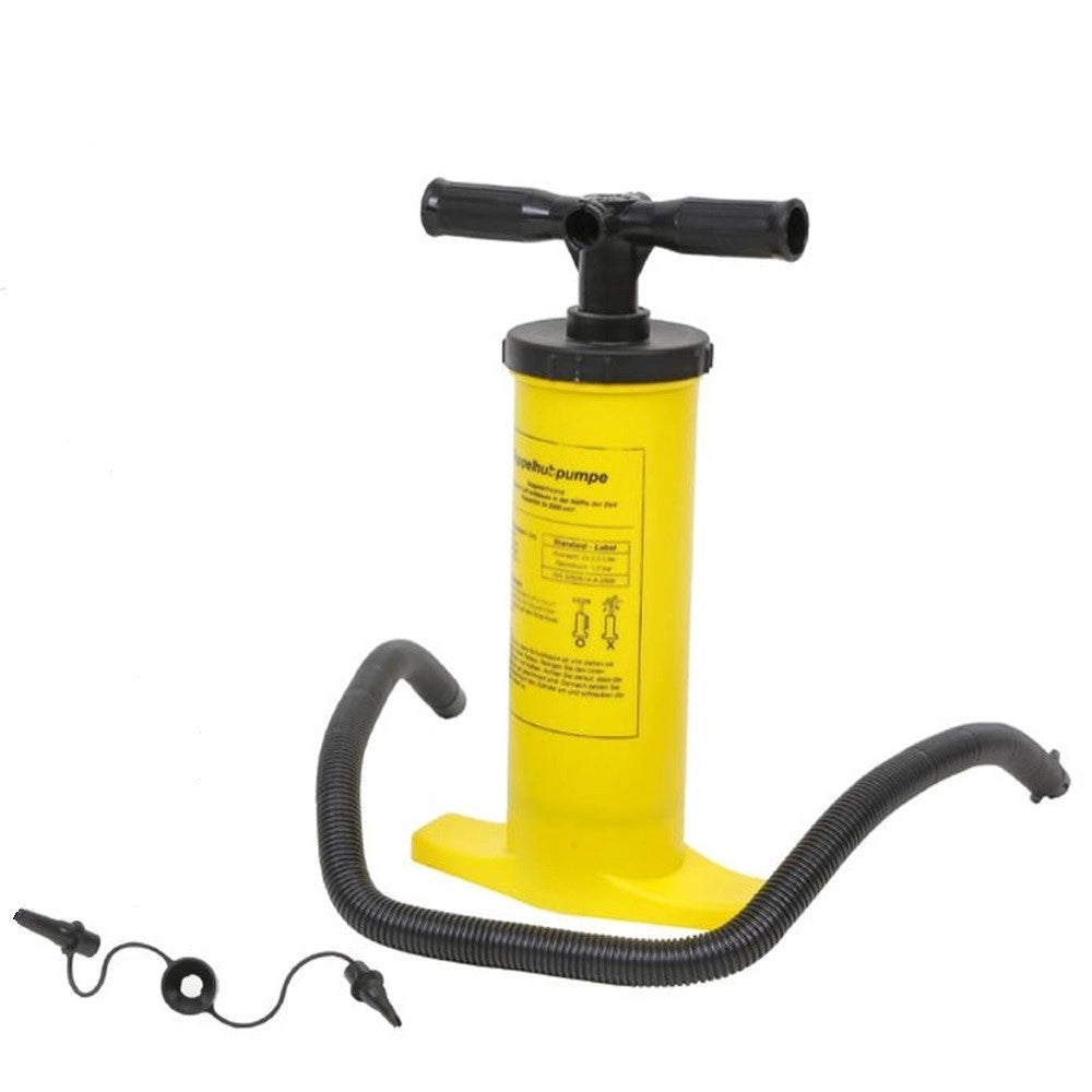 Trade Shop - Pompa A Mano 38/40cm Gonfiatore Manuale Giallo Con Tubo Flessibile 2 Adattatori 016971 -