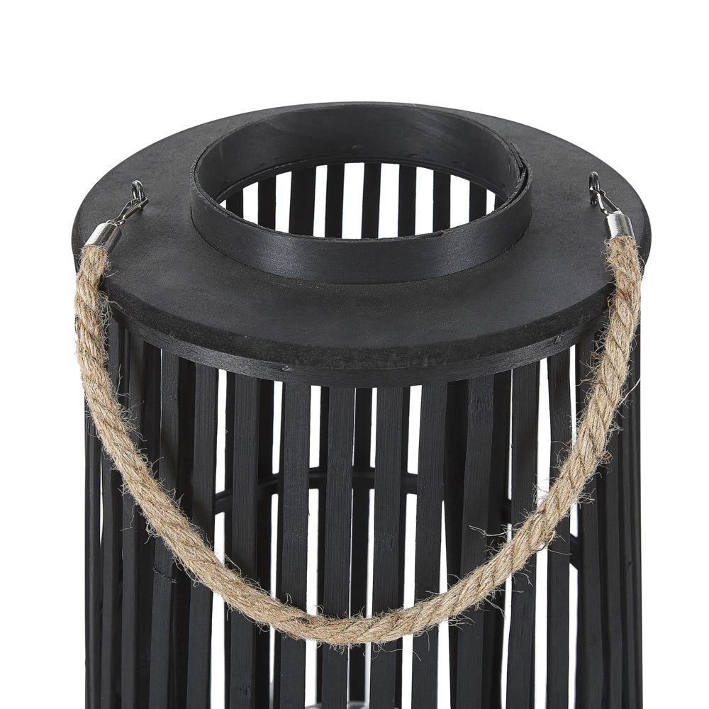 Lanterna in legno di salice Nero 80 cm con portacandele in stile boho naturale