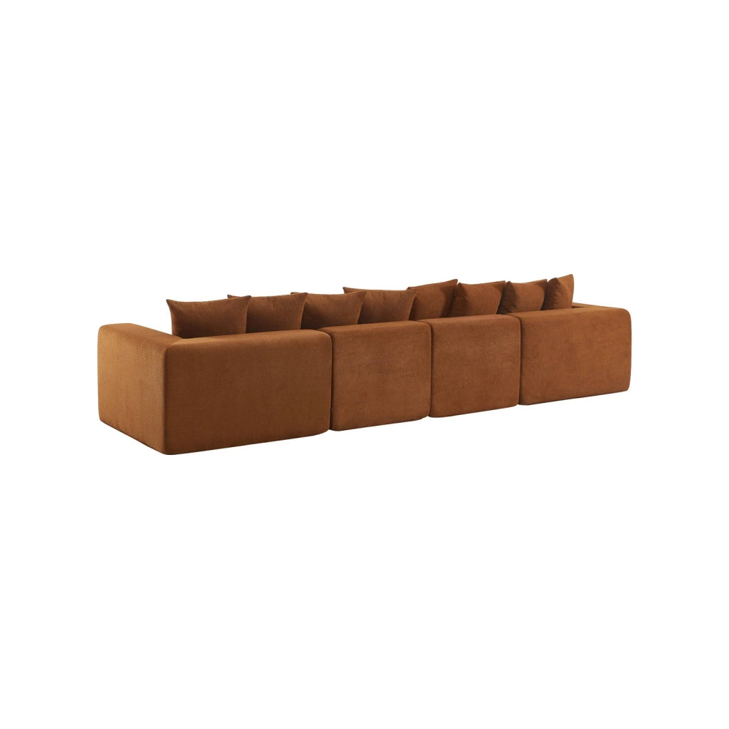 Divano modulare in tessuto ciniglia, 4 posti, terracotta