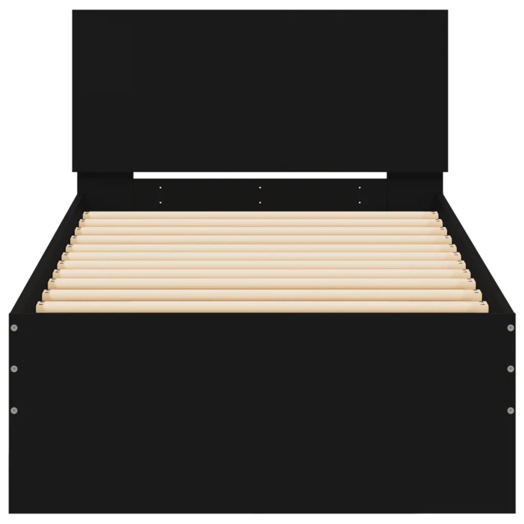 Giroletto con Testiera-Struttura letto con testiera Nero 90x200 cm in Legno Multistrato