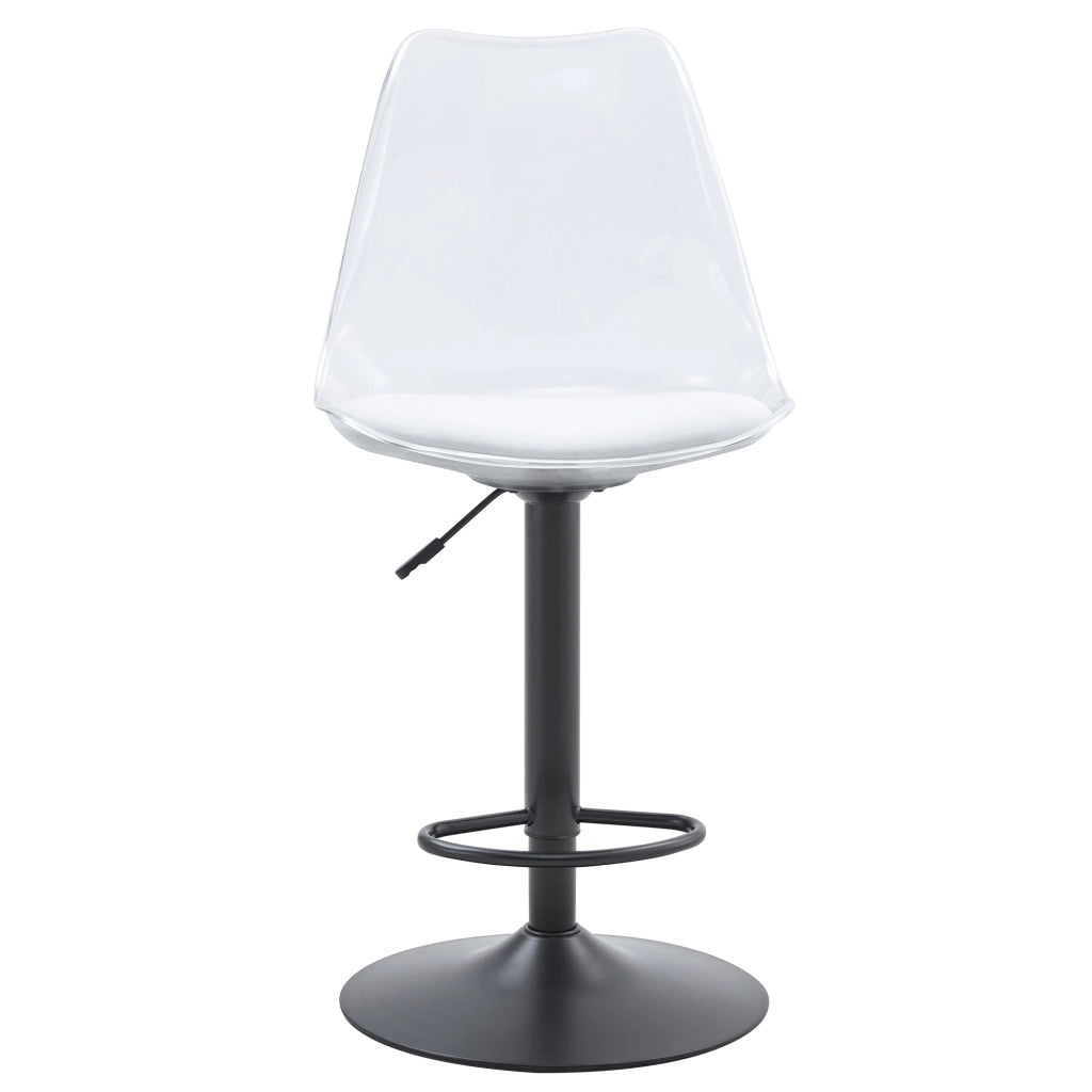 Sgabello da bar girevole con altezza regolabile e schienale trasparente in plastica e metallo nero bianco