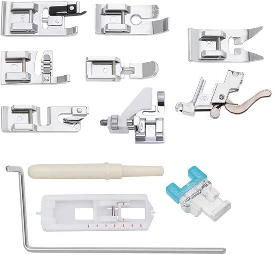 Set di calzature per macchina da cucire universale - 12 pezzi - Completo e multifunzionale - Argento - Adatto per diverse macchine da cucire - Ideale per...