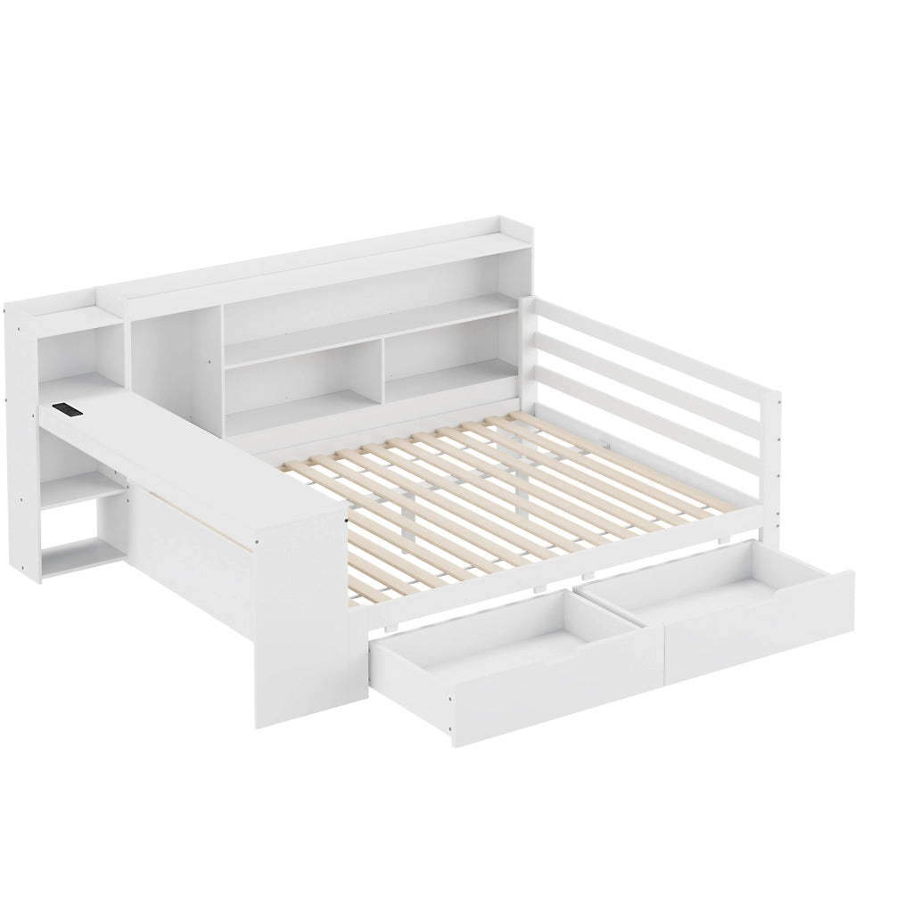 Letto matrimoniale 140x200 con scrivania e cassetti bianco