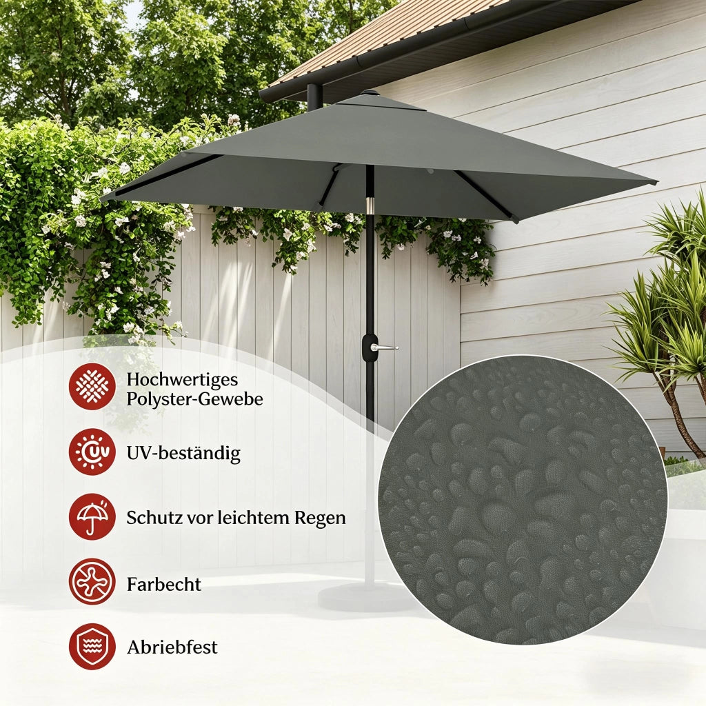 Ombrellone da balcone inclinabile con manovella e telo ventilato in metallo e poliestere grigio scuro 206 × 135 cm