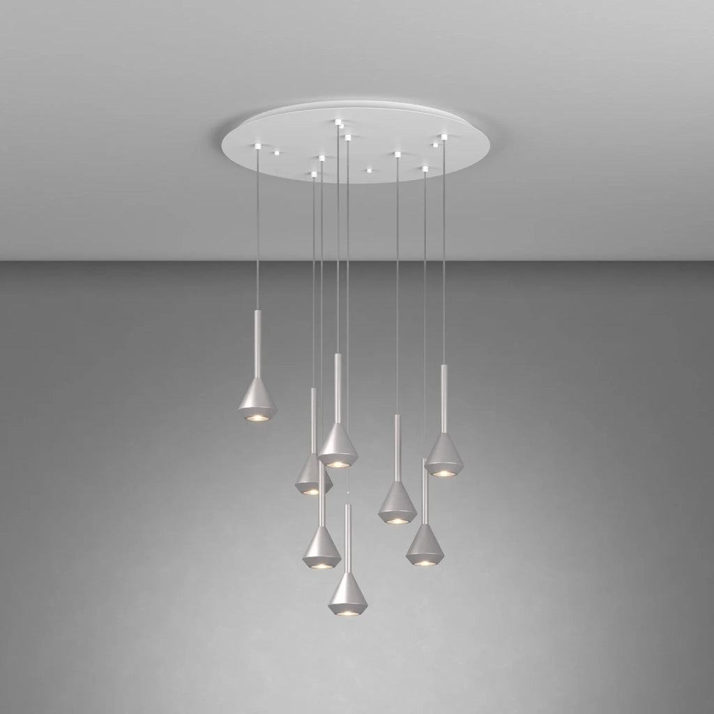 Lampadario Moderno Aygo Tondo Metallo Bianco E Alluminio 7 Luci Gu10