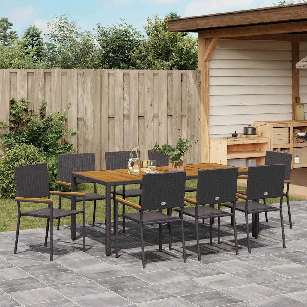 Set da Pranzo per Giardino 9 pcs Nero polyrattan