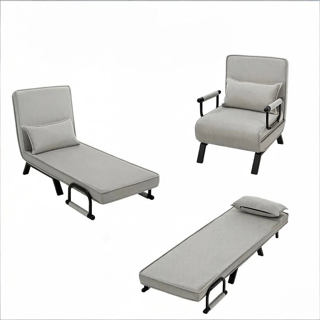POLTRONA 3 in 1 Convertibile 65 x 78 x 75 cm Grigio chiaro Lino, metallo e schiuma