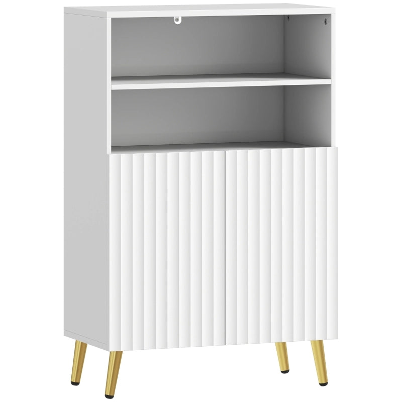 Mobile bagno con 2 ripiani aperti, anta soft-close, MDF bianco, design moderno con dettagli dorati
