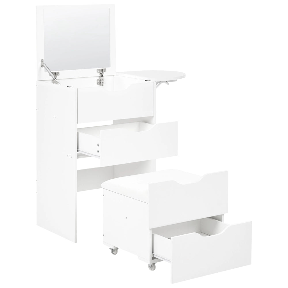 Toeletta in MDF bianco con specchio e sgabello 2 cassetti scrivania da toeletta specchio da trucco design minimalista camera da letto
