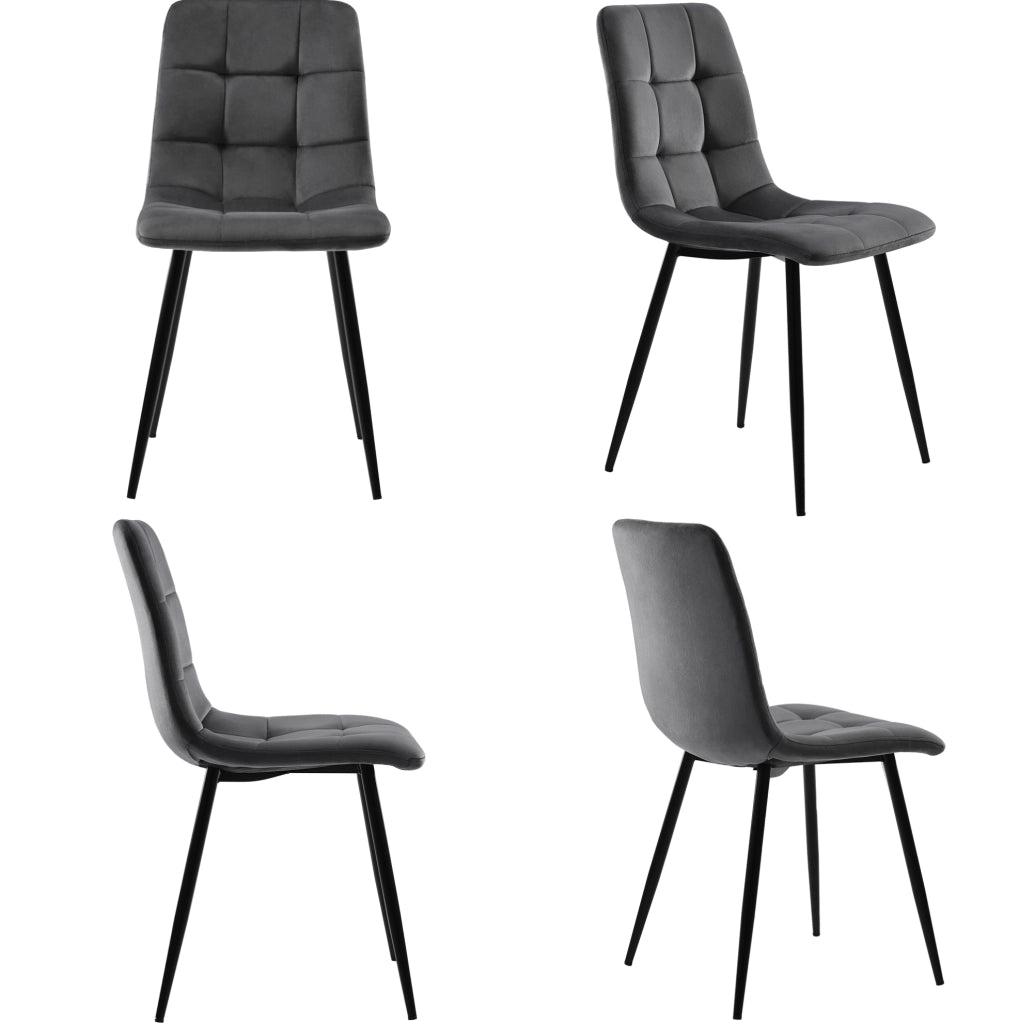 Set tavolo da pranzo 120x70 cm; con 4 sedie; struttura in MDF e velluto; grigio