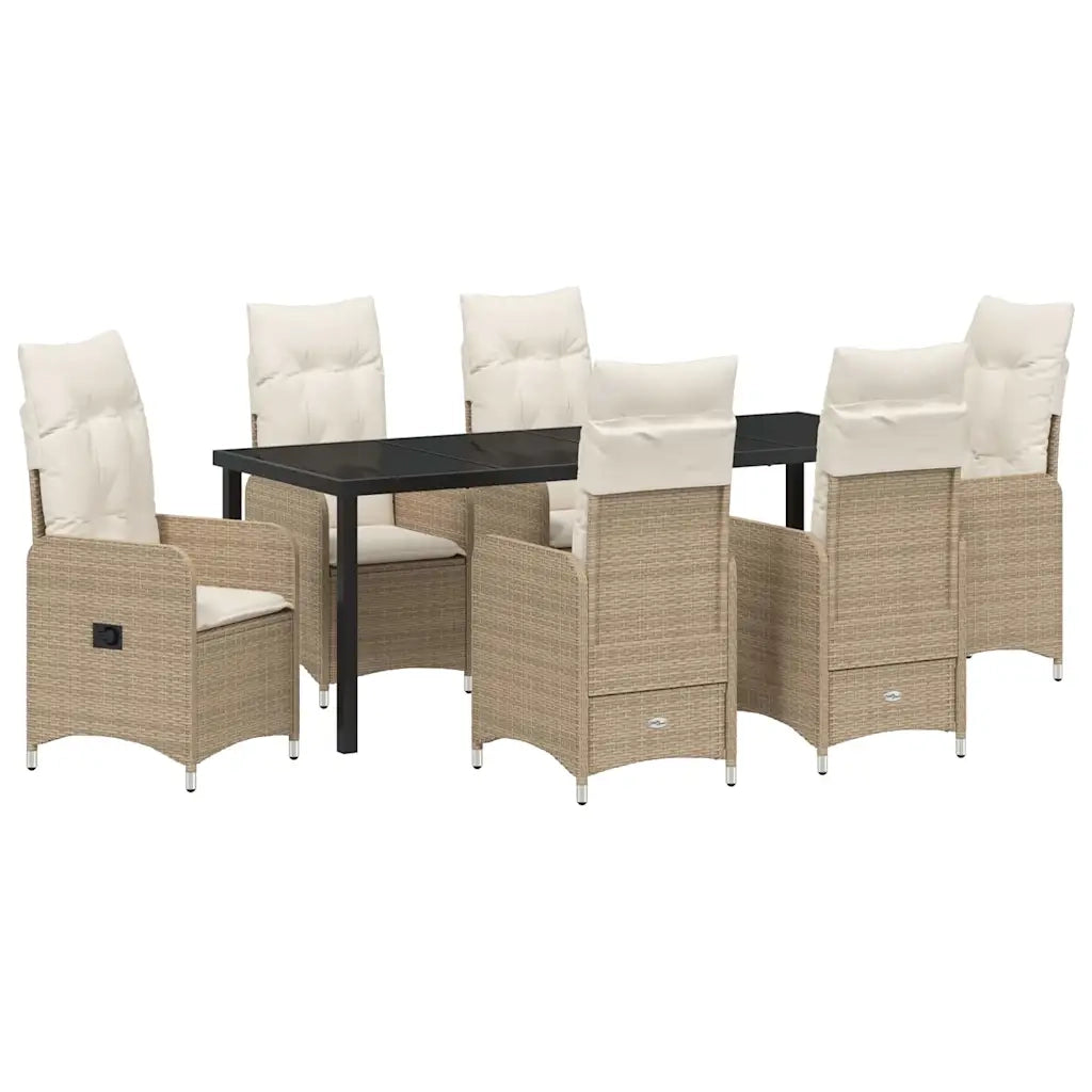 Set da Pranzo per Giardino con cuscino 7 pcs Beige polyrattan 3379658
