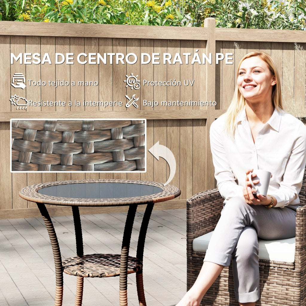 Tavolo da giardino rotondo con piano in vetro ¨C zephmum ¨C marrone 64x71 cm