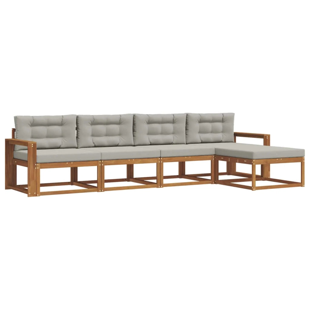 Set di divani da esterno 5 pcs Grigio Naturale e Chiaro