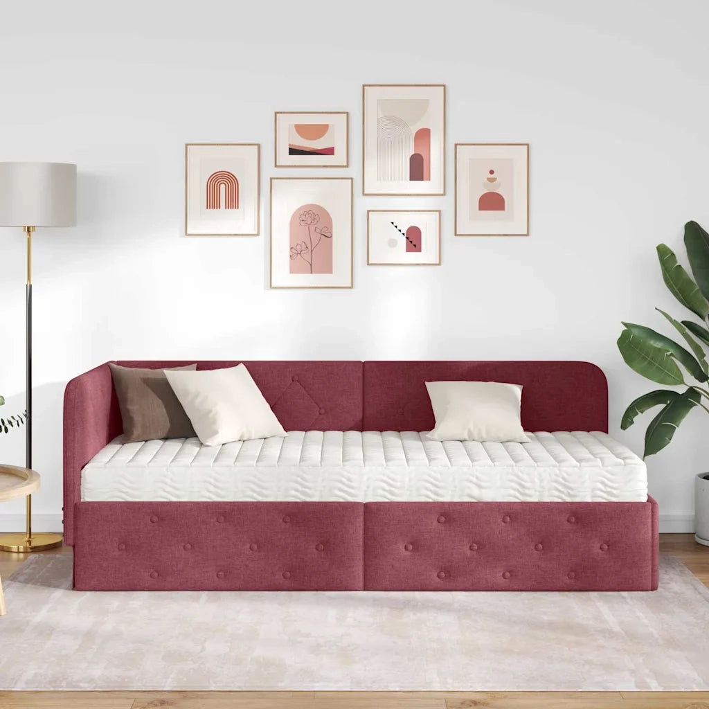 Letto singolo | Letto per adulti | Cornice del letto ad angolo Rosso Vino 80 x 200 cm Tessuto