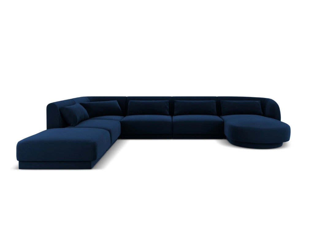 Cosmopolitan Design - Divano panoramico sinistro "Tulum" 6 posti in velluto blu reale 