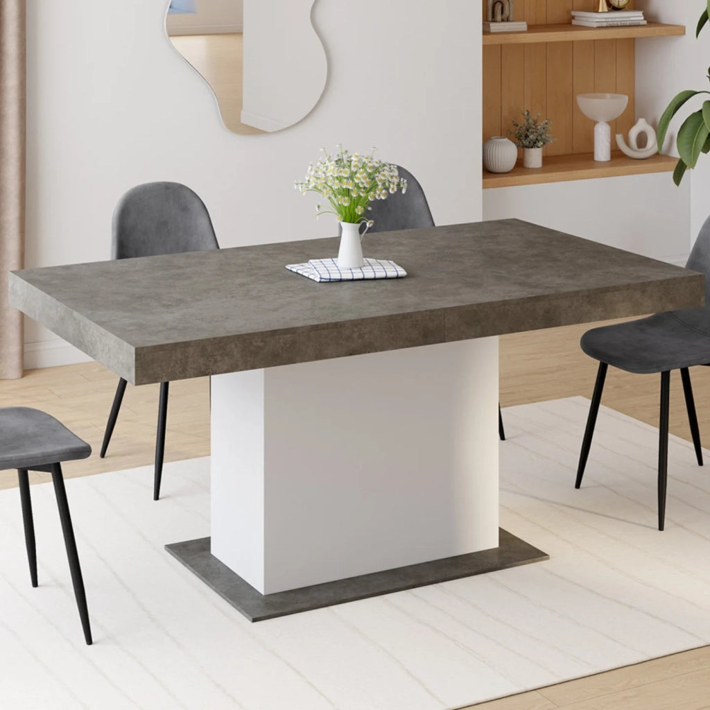 IDMarket - Tavolo da pranzo rettangolare allungabile EDEN 6-10 persone in cemento e bianco 160-200 cm