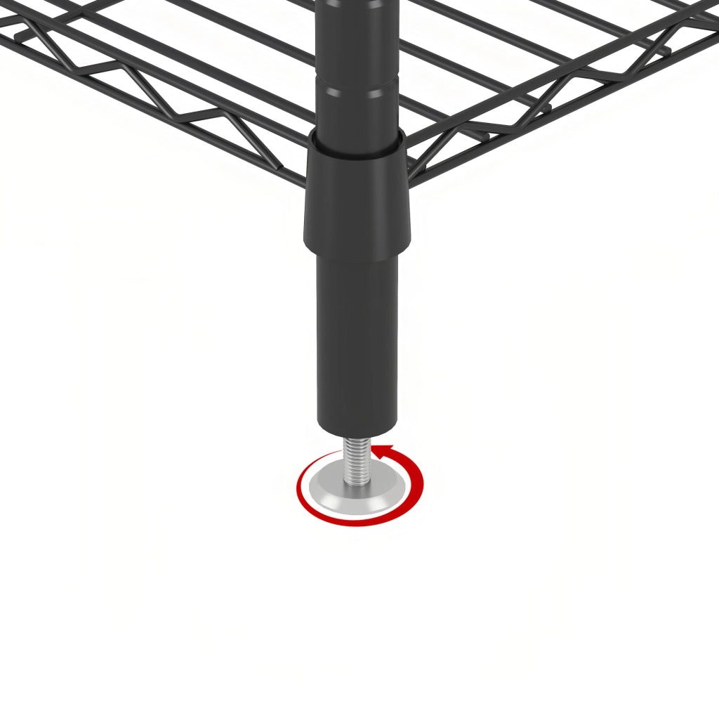 Porta abiti freestanding nero in metallo con 8 ripiani a griglia e 5 aste appendiabiti